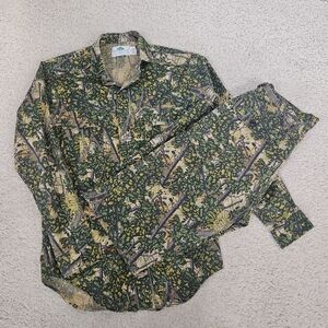 Vintage Bushlan Camo Set Cargo Pants Shirt Long Sleeve Button Up Green Mens M